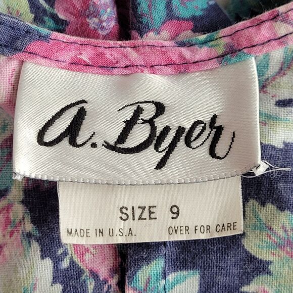 Vintage A. BYER Floral Romper 6" Inseam Size 9 Underbust Low Front 90s Kidcore - Picture 9 of 11